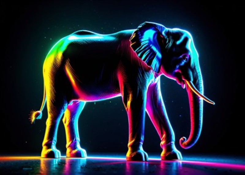 Neon Elefant: En Futuristisk Oase - Denne spektakulære neon-elefant bringer farver til dit rum og skaber en livlig, futuristisk atmosfære. Perfekt til at tilføje et unikt touch til dit hjem med dens strålende belysning og kunstneriske udtryk.