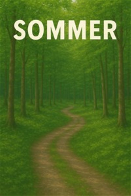 Fortryllende Sommer på Stien - Træd ind i en grøn oase med denne betagende skovscene, hvor en snoet sti inviterer til eventyr. Omgivet af frodige træer, fremkalder denne plakat en følelse af ro og naturlig skønhed.