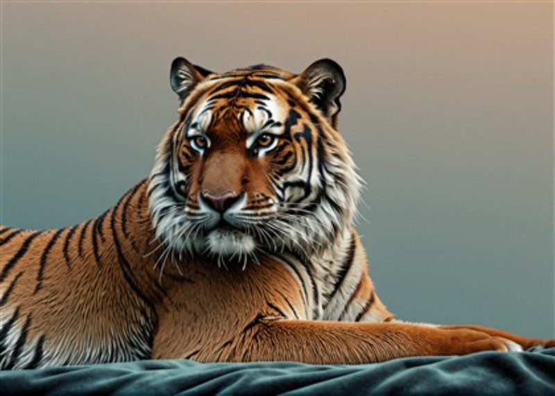 Roen fra Junglen: En Tiger i Fokus - Oplev den stille majestæt ved en tiger, der slapper af i et harmonisk miljø. Denne plakat tilføjer et strejf af vild skønhed til dit hjem og skaber en beroligende atmosfære i ethvert rum.