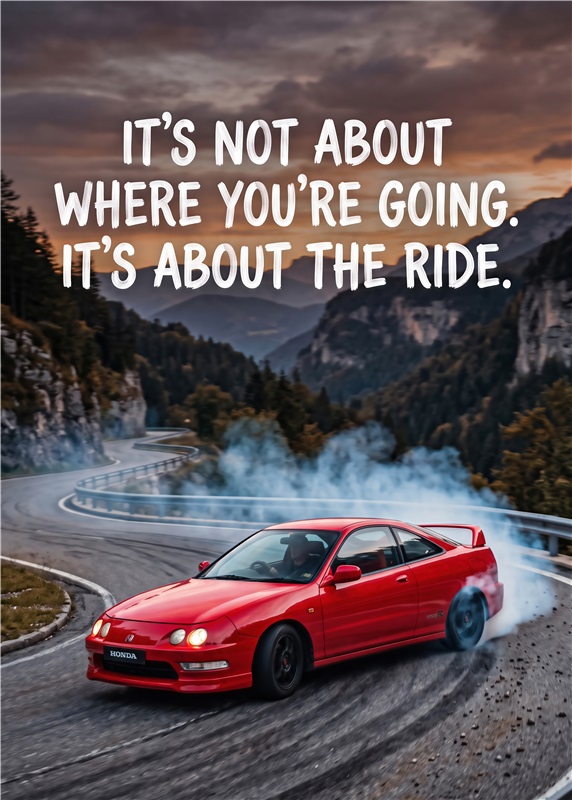 Det Handler Om Turen, Ikke Målene - Fang essensen af frihed på vejene med denne inspirerende plakat. Perfekt til bilentusiaster, der ved, at det ikke kun er destinationen, men også oplevelsen på vejen, der gør turen uforglemmelig.