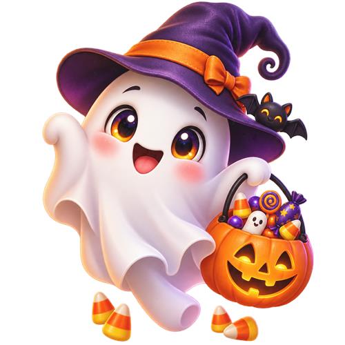 Sødt Halloween-spøgelse med slik og græskar