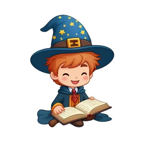 Glædelig lille troldmand med bog