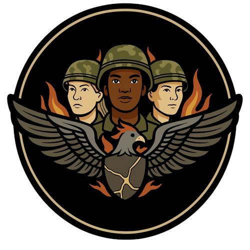 Militært emblem med soldater og ørner
