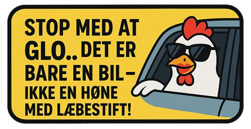 Kylling i bil med solbriller