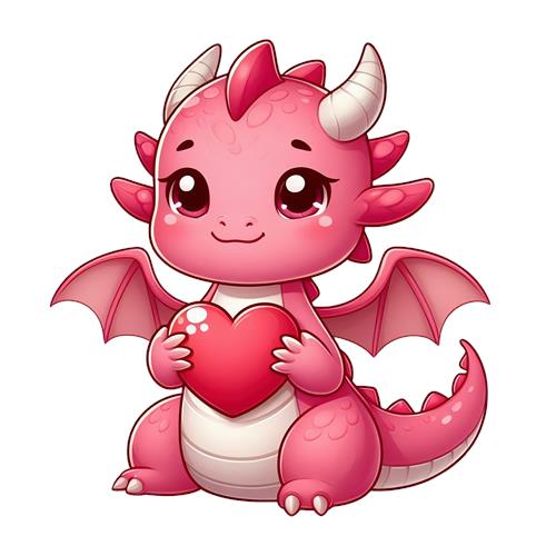 Sødt pink dragebarn med et hjerte