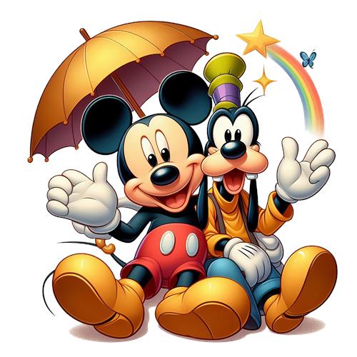 Mickey og Goofy under Regnbuen