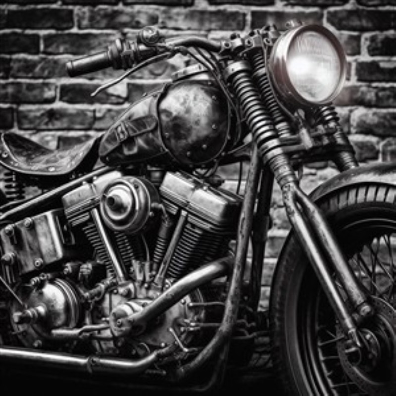 Vintage motorcykel med rå charme - Oplev den tidløse skønhed ved denne vintage motorcykel, der udstråler karakter og historie mod en rå murstensvæg. Et perfekt statement piece til enhver entusiasters hjem.
