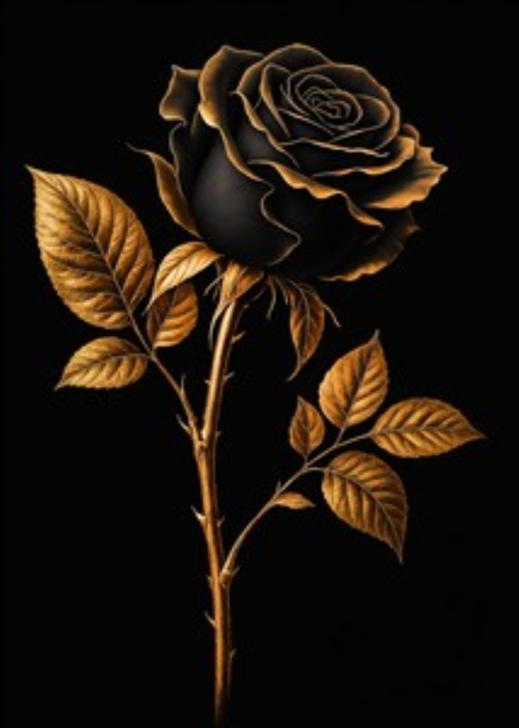 Mystisk Sort Rose med Gyldne Detaljer - Oplev skønheden i denne mystiske sorte rose med strålende gyldne detaljer. Dette kunstværk tilføjer en dramatisk elegance til dit hjem og skaber en magisk atmosfære.