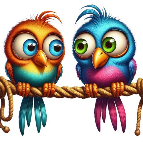 Farverige fugle på en gren
